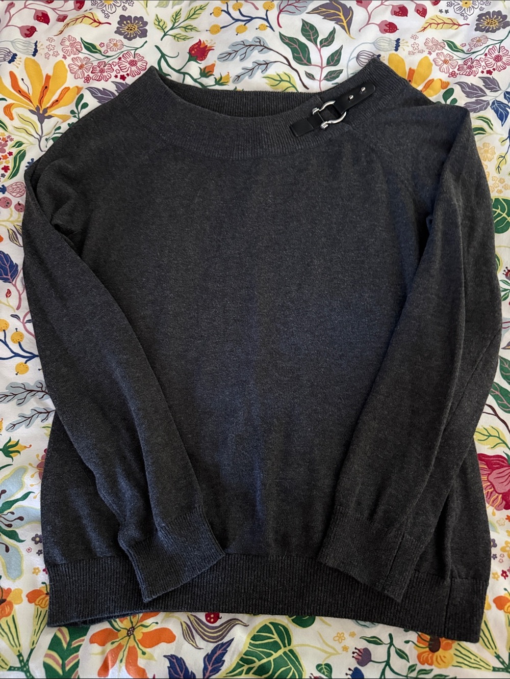 Lauren Ralph Lauren Petite Charcoal Sweater with Buckle Detail